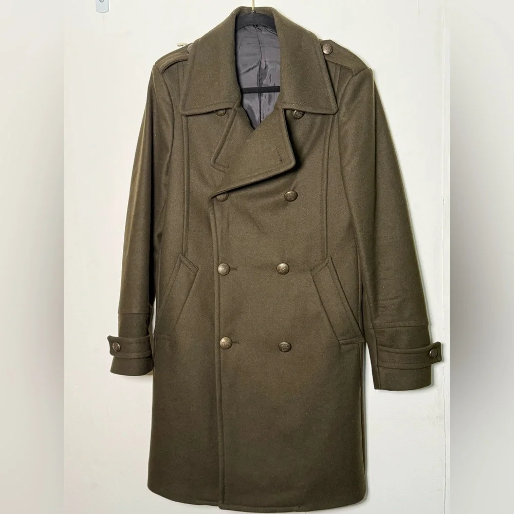 Zara Olive Green Double-Breasted Trench Coat